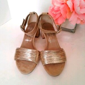 AGL multi band silver suede sandals short heel